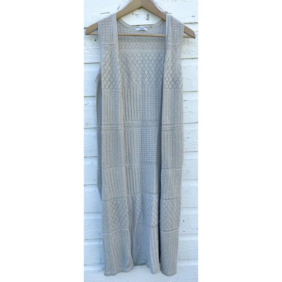 DEX Cardigan Sweater Vest Womens M Beige Gold Fleck Knit Open Long Line - Picture 1 of 5